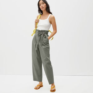 Everlane Paperbag Pant Medium Green Woven High Rise Straight Leg